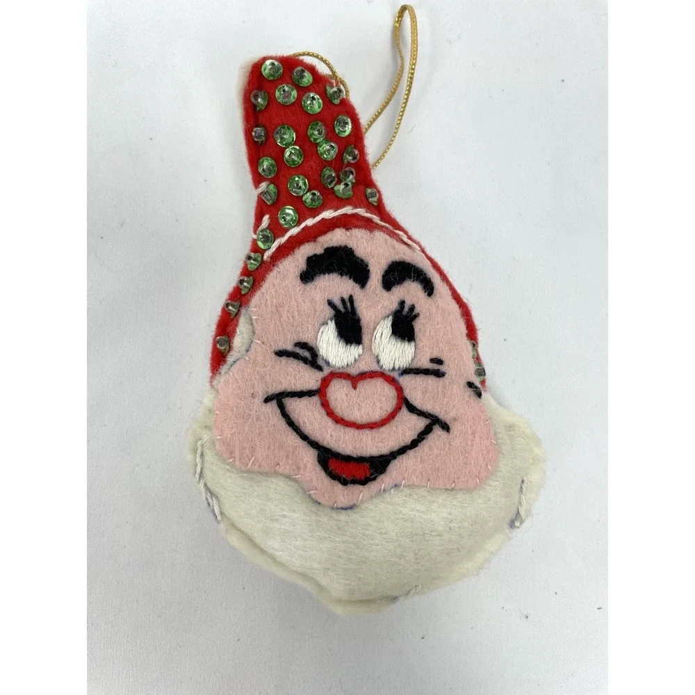 Disney Ornaments Felt Sequins Pinocchio Snow White Dwarfs Vintage 6